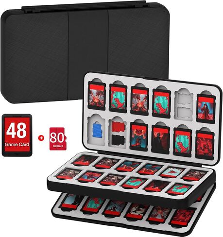 Quolumpia 48 Card Card Case متوافق مع Nintendo Switch 2/OLED/Switch/Switch Lite ، تخزين 48 بطاقة لعبة و 80 بطاقات Micro SD ، قذيفة سوداء ، صلبة ، إغلاق مغناطيسي ، لينينج السيليكون الناعم in Saudi Arabia