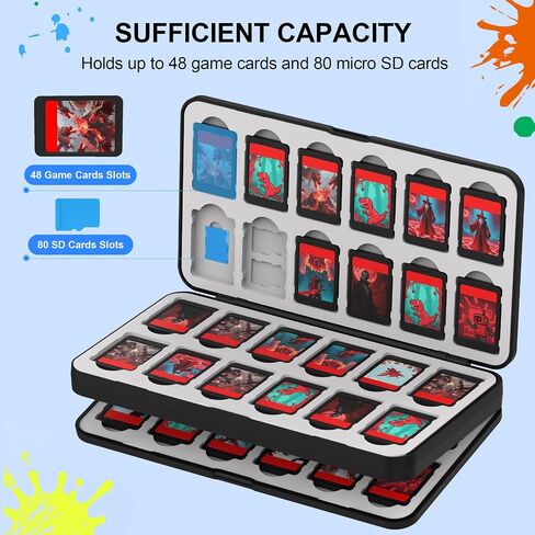 Quolumpia 48 Card Card Case متوافق مع Nintendo Switch 2/OLED/Switch/Switch Lite ، تخزين 48 بطاقة لعبة و 80 بطاقات Micro SD ، قذيفة سوداء ، صلبة ، إغلاق مغناطيسي ، لينينج السيليكون الناعم in Saudi Arabia