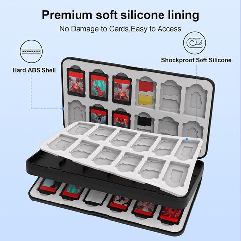 Quolumpia 48 Card Card Case متوافق مع Nintendo Switch 2/OLED/Switch/Switch Lite ، تخزين 48 بطاقة لعبة و 80 بطاقات Micro SD ، قذيفة سوداء ، صلبة ، إغلاق مغناطيسي ، لينينج السيليكون الناعم in Saudi Arabia
