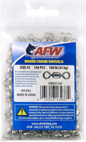 AFW Brass Crane Fishing Swivels - Premium Barrel Swivels Fishing Tackle for Smooth Rotation and Anti-Kinking - Precisely Formed Eyes Prevent Pull-Out - Nickel and Black Finishes Available in Saudi Arabia