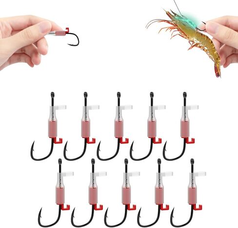 10Pcs Luminous Live Shrimp Hooks,Holes with Night Light Fishing Hooks High Carbon Steel Barbed with Barbed,Saltwater Corrosion-Resistant for Freshwater & Saltwater Fishing in Saudi Arabia