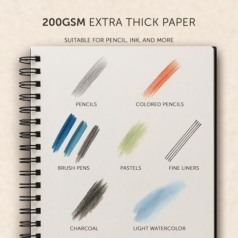 Artist’s Sketchbook Hardcover – 200GSM Very Thick Paper – Large, Spiral Sketch Book for Drawing and Mixed Media – Sketch Pad, Art Book - 8.25 x 11.4, 40 Sheets / 80 Pages in Saudi Arabia