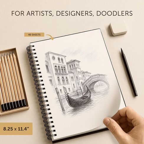 Artist’s Sketchbook Hardcover – 200GSM Very Thick Paper – Large, Spiral Sketch Book for Drawing and Mixed Media – Sketch Pad, Art Book - 8.25 x 11.4, 40 Sheets / 80 Pages in Saudi Arabia