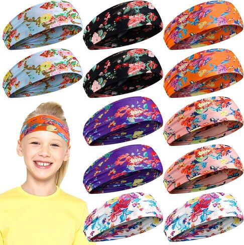 12 Pieces Kids Tie Dye Headbands Athletic Headbands Stretch Sport Hairbands Elastic Wicking Sweatbands for Youth Teens Boys and Girls Children in Saudi Arabia