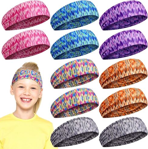 12 Pieces Kids Tie Dye Headbands Athletic Headbands Stretch Sport Hairbands Elastic Wicking Sweatbands for Youth Teens Boys and Girls Children in Saudi Arabia