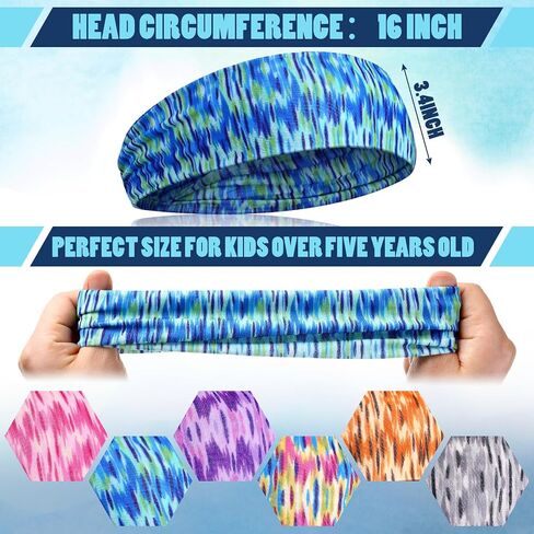 12 Pieces Kids Tie Dye Headbands Athletic Headbands Stretch Sport Hairbands Elastic Wicking Sweatbands for Youth Teens Boys and Girls Children in Saudi Arabia