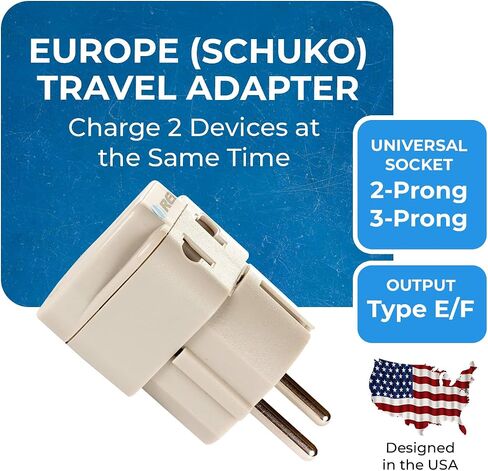 OREI USA إلى أوروبا (Schuko) (النوع E/F) قابس محول السفر - 2 في 1 - معتمد من CE - متوافق مع RoHS - 4 عبوات - اللون الأبيض (DB-9-4PK) (بيج) in Kuwait