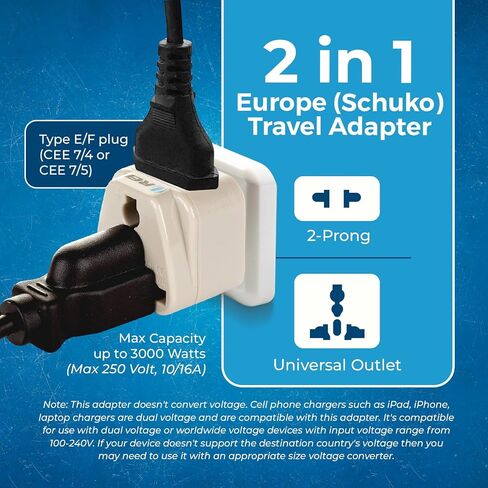 OREI USA إلى أوروبا (Schuko) (النوع E/F) قابس محول السفر - 2 في 1 - معتمد من CE - متوافق مع RoHS - 4 عبوات - اللون الأبيض (DB-9-4PK) (بيج) in Kuwait