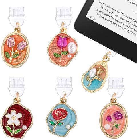 6 Pcs Dust Plug Charms for Kindle - Fantasy Crystal Flower Seashell Pendant Compatible with Kindle & Phone Type C/USB C in Kuwait