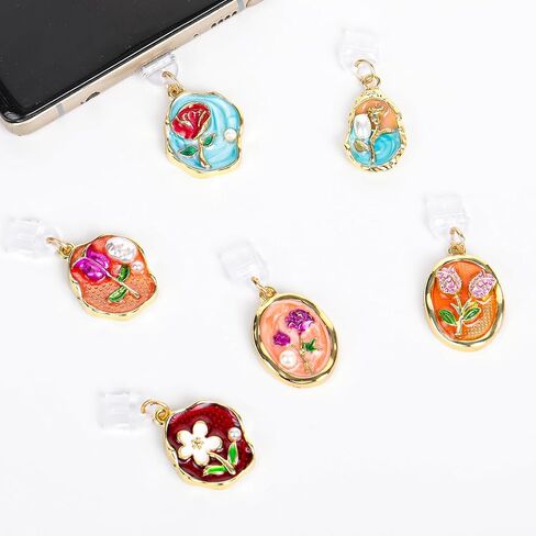 6 Pcs Dust Plug Charms for Kindle - Fantasy Crystal Flower Seashell Pendant Compatible with Kindle & Phone Type C/USB C in Kuwait