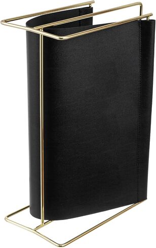 MyGift 15 inch Modern Caramel Leatherette Magazine Holder, Floor Standing Literature Sling Style Rack with Brass Tone Metal Frame in Saudi Arabia