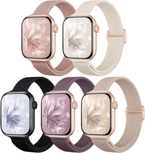 5 Pack Slim Braided Stretchy Bands Compatible with Apple Watch Band 40mm 41mm 42mm 38mm 44mm 45mm 46mm 49mm Women Men, Thin Elastic Nylon Solo Loop Straps for iWatch Series 10 9 8 7 6 5 4 3 SE Ultra in Saudi Arabia