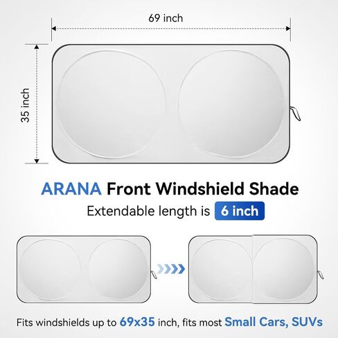 2-Piece Car Windshield Sun Shade Automotive Windshield Sunshades Foldable Retractable 2 Pcs Sun Shield Cover Front Window Sunshades Blocks 99% UV Rays Sun Heat, Small Size 23.5"×29", ARANA in Saudi Arabia