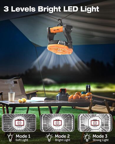 مروحة تخييم محمولة ، بطارية قابلة للشحن تعمل بأضواء LED ، خطاف معلق ، دوران 270 درجة ، 20000 مللي أمبير في الساعة معجبات تعمل بالبطارية للشاطئ ، المكتب ، النزهة ، صيد ، سفر ، خيمة in Saudi Arabia