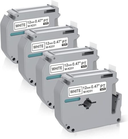 4 x استبدال شريط صانع التصنيع ل brother p touch m tape m-k231 m-k231s mk231 mk-231 m231 12mm 0.47 أبيض ، متوافق مع brother p touch pt-m95 ، pt-90 ، pt-70 ، pt-65 ، pt-85 refills ، 26.2 ft in Kuwait