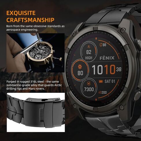 26mm Mecha Steel Bands Compatible for Garmin Fenix 8 51mm/7X/6X/5X Plus Band,Quick Fit Rugged Utra Metal Strap with Folding Clasp for Fenix 3/3 HR/Tactix/Epix Pro2 51mm/Instinct 3-50mm/Instinct 2X Men in Saudi Arabia