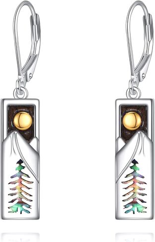 YFN Turquoise Mountain Earrings Sterling Silver Mustard Seed Dangle Drop Earrings Mountain Jewelry Gift for Skiers, Hikers, Campers, Climbers and Nature Lovers in Saudi Arabia