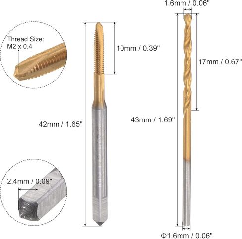 uxcell M2.5 x 0.45 صنبور لولبي ذو نقطة حلزونية ومجموعة رؤوس مثقاب ملتوية 2.1 مم، مطلي بالتيتانيوم متري 6542 أداة فولاذية عالية السرعة لصنبور لولبي in Kuwait