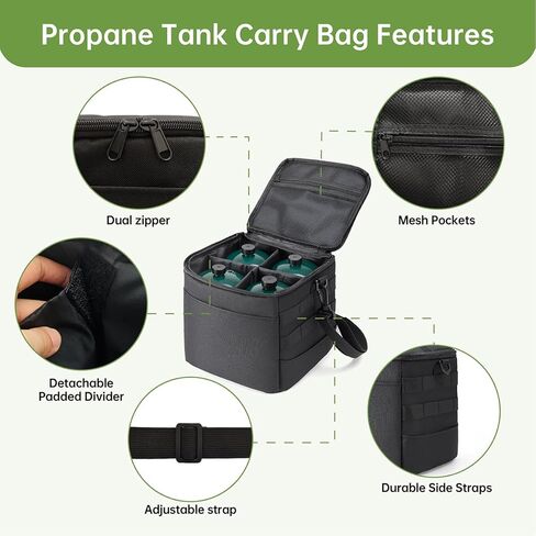 حمل خزان بروبان مقاوم للمواد الثقيلة 1 رطل مع حقيبة حشوة | 4 أسطوانة تخزين أسطوانة تخزين أسطوانة مع حزام قابل للتعديل ، جيوب 3 جوانب وفواصل قابلة للفصل in Kuwait