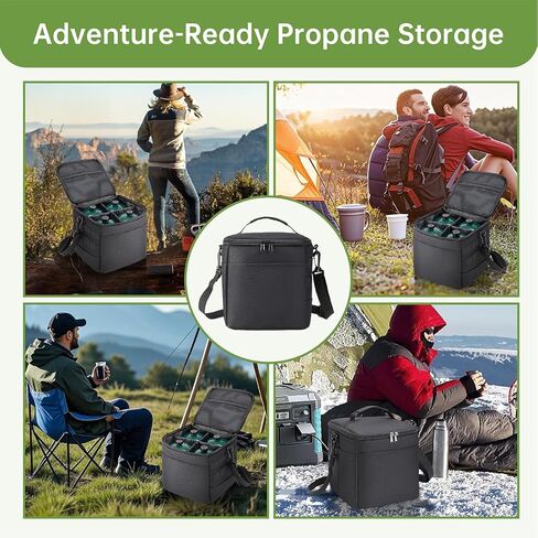 حمل خزان بروبان مقاوم للمواد الثقيلة 1 رطل مع حقيبة حشوة | 4 أسطوانة تخزين أسطوانة تخزين أسطوانة مع حزام قابل للتعديل ، جيوب 3 جوانب وفواصل قابلة للفصل in Kuwait