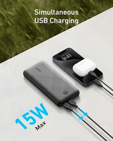 Anker Portable Charger ، 325 Power Bank (PowerCore Essential 20k) ، حزمة بطارية 20K مع شحن 15W ، PowerIQ ، 2 USB-A ، 1 Micro USB ، 1 منافذ USB-C الإدخال والمخرجات لسلسلة iPhone و AirPods والمزيد in Saudi Arabia