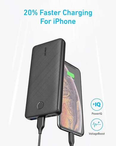 Anker Portable Charger ، 325 Power Bank (PowerCore Essential 20k) ، حزمة بطارية 20K مع شحن 15W ، PowerIQ ، 2 USB-A ، 1 Micro USB ، 1 منافذ USB-C الإدخال والمخرجات لسلسلة iPhone و AirPods والمزيد in Kuwait