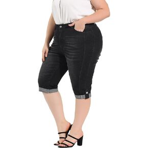 بنطلون جينز Agnes Orinda Capri Denim للنساء مقاس كبير متوسط ​​الارتفاع مناسب ومتعرج ومطاط بنطال جينز Capris مع جيب