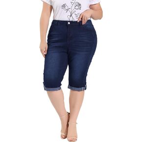 Agnes Orinda Capri Denim Jeans for Women's Plus Size Mid-Rise Fit Curvy Stretch Skinny Jean Capris with Pocket