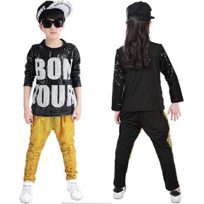 LOLANTA Kids Dance Costume Boys Girls Sequins Hip Hop Clothes 80s 90s Outfits Shiny Dress Up Dancewear