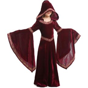 Hooded Robe Costume for Kids Medieval Princess Dress Up Costume Renaissance Faire Dress Girls' Costume