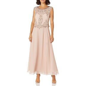 J Kara Women's Petite Cap Sleeve Beaded Top Long Dress