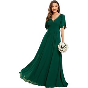 Ever-Pretty Women's A Line V Neck Chiffon Pleated Long Bridesmaid Dresses 02003