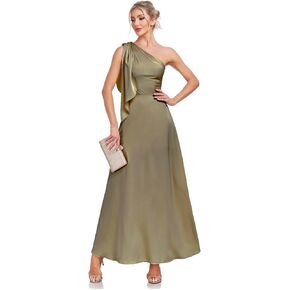 VK Selec Women's 2024 One Shoulder Sleeveless Bridesmaid Dress Super Satin Formal Long Ruffle Dress