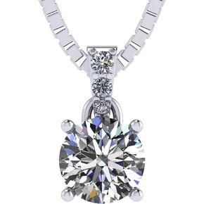 4 Prong Round Solitaire Simulated Diamond Necklace in Solid Sterling Silver with Pure Brilliance Zirconia