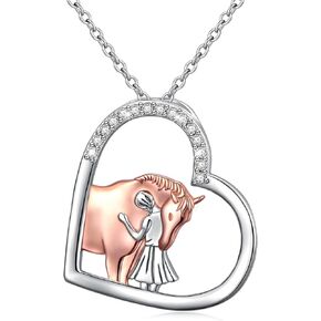 JZMSJF S925 Sterling Silver Horse Bunny Cat Dog Heart Pendant Necklace Cute Animal Jewelry Gifts for Women Adults Teens