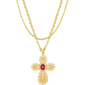 Ethiopian Cross Necklace 24K Gold Plated Pendant Habesha Jewelry for Women Coptic Crosses Jewelry
