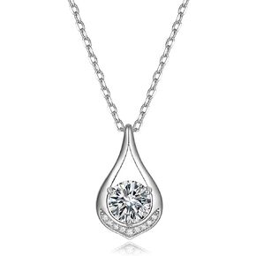 FANCIME REAL Sterling Silver 1 Carat 6.5mm EF Color VVS Moissanite Simulated Diamond Pendant Necklace Luxury Look Jewelry Gift for Women Girls Mom, Chain 16+2 Inch