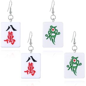 DIYANMMY Unique Creative Handmade Simulation Mini Mahjong Earrings Fun Gunny Red Mahjong Earrings For Women Girls Jewelry Gifts