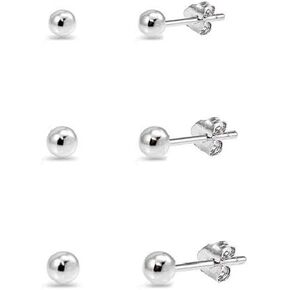 Sterling Silver Polished Ball Bead Stud Earrings for Cartilage Men Women