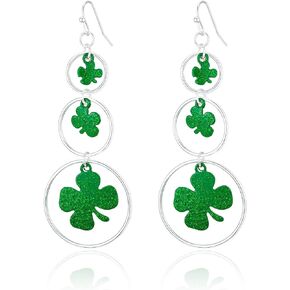 RareLove Silver Plated Interlocking Circle Shamrock Piercing Dangle Earrings Alloy St Patrick's Day Gift For Women Girls