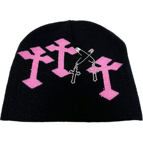 Y2k Beanie، Y2k Spider Beanie Star Cross Pattern قبعة لطيف الجرونج الملحقات مترهل بارد بيني للرجال والنساء in Kuwait