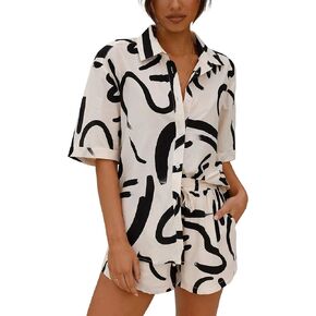 أطقم ملابس نسائية قصيرة من Lentta مكونة من قطعتين، قمصان صيفية كاجوال مطبوعة بأزرار سفلية، أطقم صالة in Kuwait