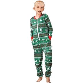Christmas Pajamas for Family/Couples 2023 Front Zipper Round Neck Jumpsuit Fleece-Lined Matching Jammies