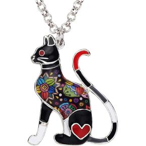 BONSNY Statement Enamel Alloy Chain Cat Necklaces Pendant Original Design Women Girls Jewelry Gift Charms
