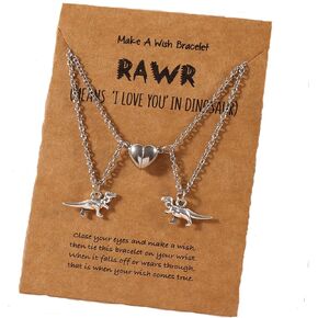 Mutual Attraction Love Heart Necklace Friendship Dinosaur Pendant Matching Necklace for Couples Best Friends Friendship Jewelry Pinky Promise Long Distance Jewelry