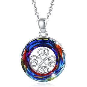 أربع أوراق البرسيم قلادة مع عقدة سلتيك أيرلندية وشكل دائري ملون كريستال S925 قلادة من الفضة الاسترليني للنساء الفتيات, فضة استرلينية, لا تعرف in Kuwait