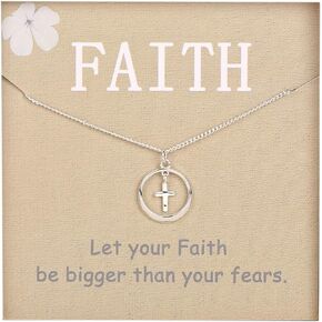 Unijew Small Cross Necklace for Women and Girls, Christian Gifts for Easter, First Communion, Confirmation, Baptism, Sterling Silver Dainty, Tiny Pendant Jewelry, Religious Gift for Catholic Birthday