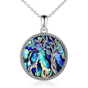 ONEFINITY Giraffe Necklace 925 Sterling Silver Abalone Shell Giraffe Pendant Necklace Tree of Life Urn Cremation Jewelry for Women Men