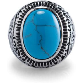555Jewelry Stainless Steel Vintage Celtic Signet Turquoise Stone Ring for Men