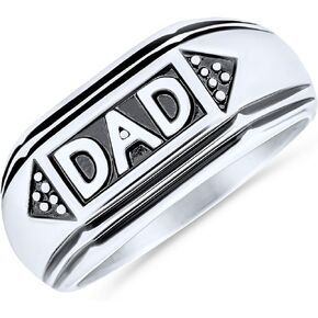 Bling Jewelry Personalize Men's Word Statement Band Signet DAD Ring For Father Day Gift Oxidized Black Silver Tone Stainless Steel